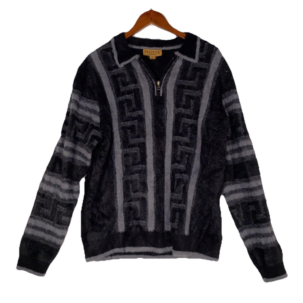 Prestige Sweater Men's‎ XL 1/4 Zip Black/ Gray Multi Color  Soft  Wool Blend